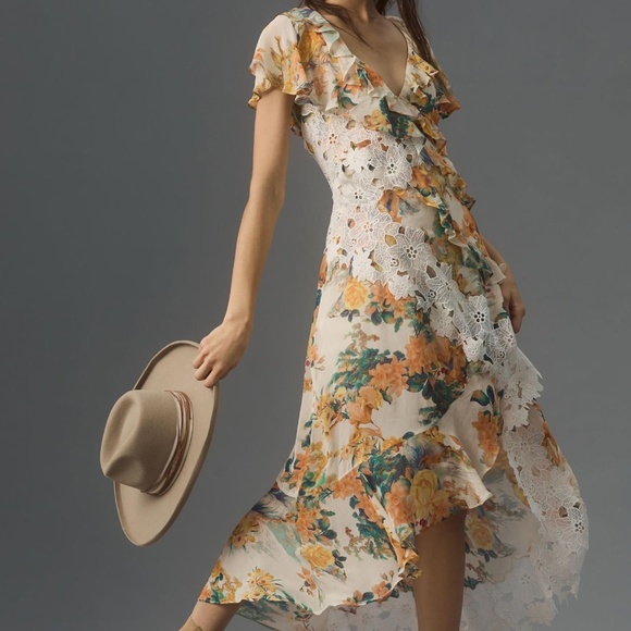 NWT | Anthropologie V-Neck Ruffle Lace Slip Dress Size 6 - Picture 1 of 8